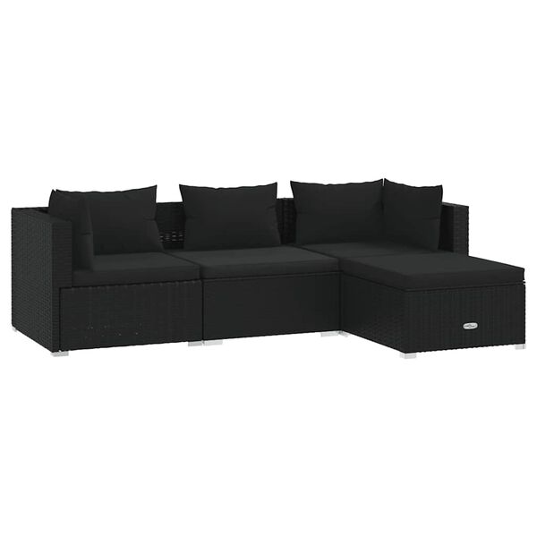 vidaXL Set Divani da Giardino 4 pz con Cuscini in Polyrattan Nero