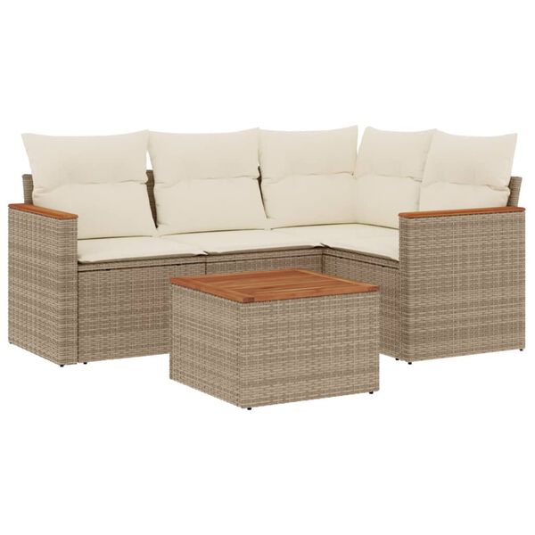 vidaXL Set Divano da Giardino 5 pz con Cuscini Beige in Polyrattan