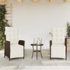 vidaXL Set Bistr&ograve; 3 pz con Cuscini Marrone in Polyrattan