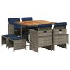 vidaXL Set da pranzo da giardino da 9 pz con Cuscini in Polyrattan Grigio