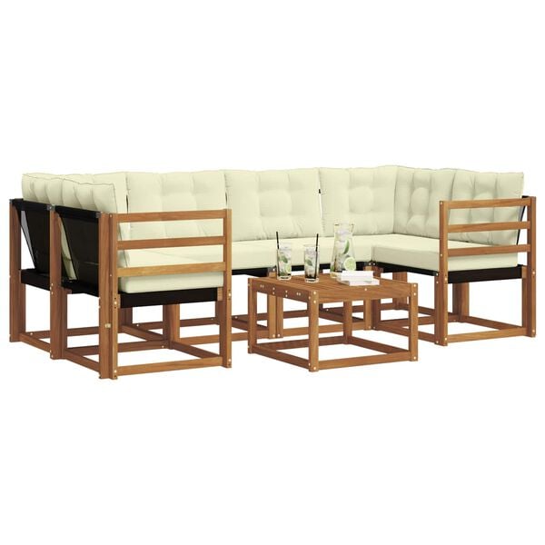 vidaXL Set di divani da esterno con cuscino 7 pcs Naturale e Crema