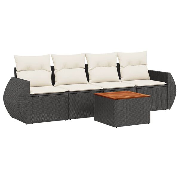 vidaXL Set Divani da Giardino 5 pz con Cuscini in Polyrattan Nero
