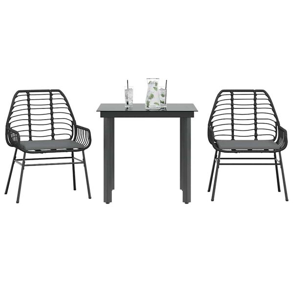 vidaXL Set da Pranzo da Giardino 3 pz con Cuscini Polyrattan Vetro