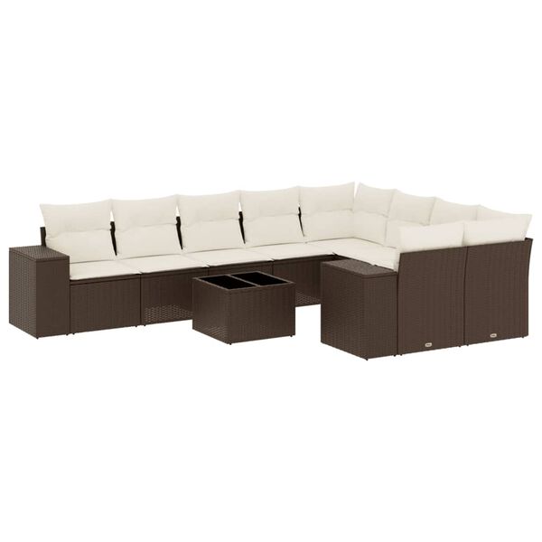 vidaXL Set Divani da Giardino 10pz con Cuscini in Polyrattan Marrone