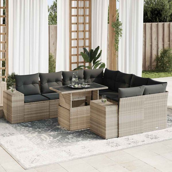 vidaXL Set Divano da Giardino 9pz con Cuscini Grigio Chiaro Polyrattan