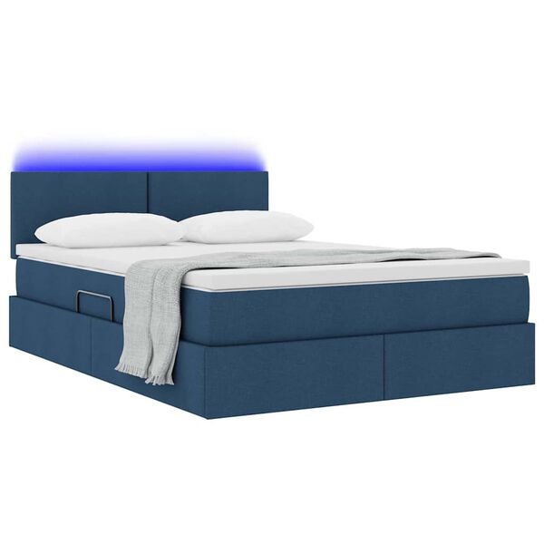 vidaXL Letto con contenitore e LED Blu 140 x 190 cm Poliestere