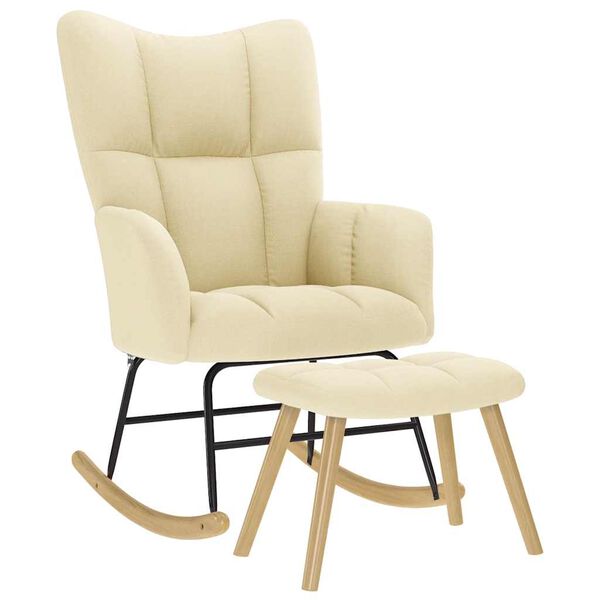 vidaXL Poltrona a Dondolo con poggiapiedi crema in Tessuto