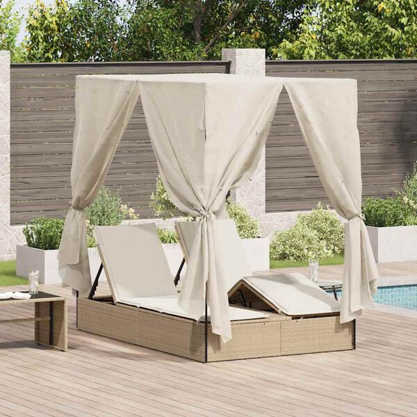 vidaXL Lettino da sole doppio Beige 205 x 129 x 200 cm polyrattan