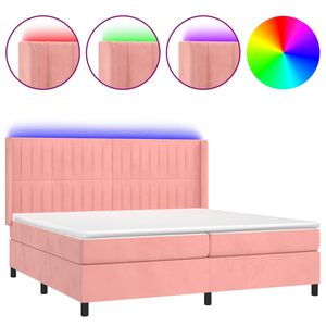 vidaXL Letto a Molle con Materasso e LED Rosa 200x200 cm in Velluto