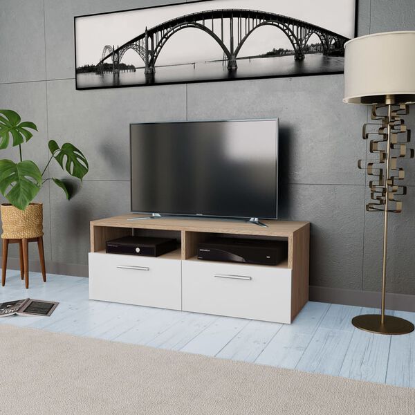 vidaXL Mobile Porta TV in Legno Multistrato 95x35x36cm Rovere e Bianco