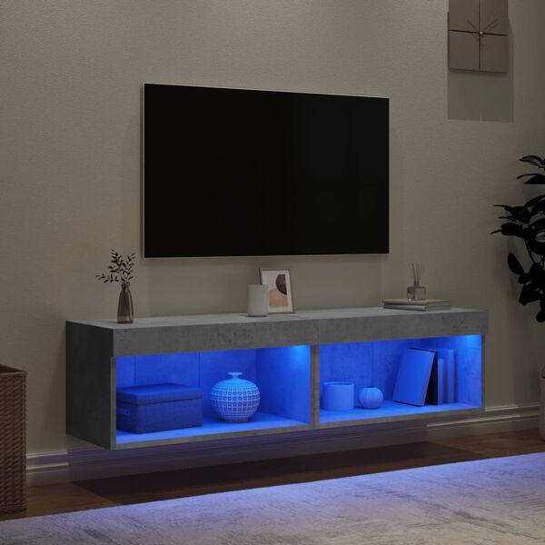 vidaXL Mobili TV con Luci LED 2pz Grigio Cemento 60x30x30 cm