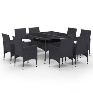 vidaXL Set Mobili da Pranzo per Giardino 9 pz Polyrattan e Vetro Nero