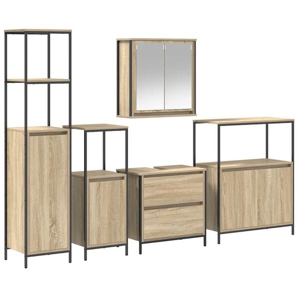 vidaXL Set Mobili da Bagno 2 pz Rovere Sonoma in Legno Multistrato