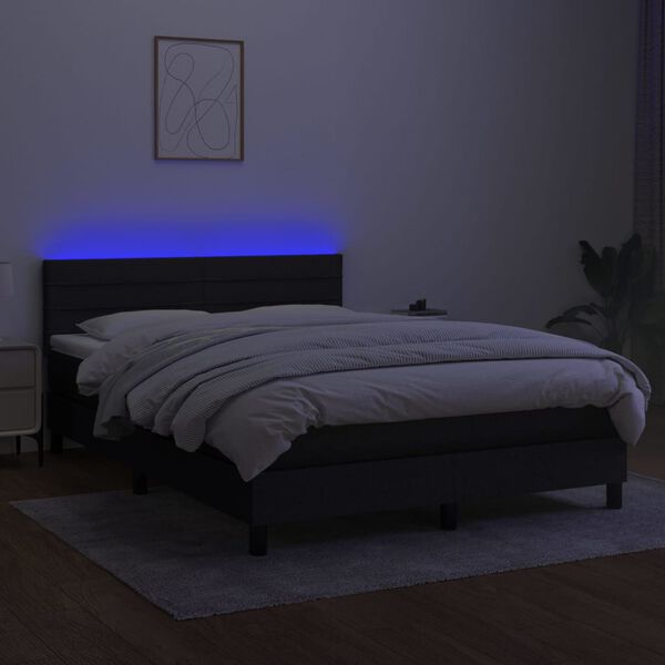 vidaXL Letto a Molle con Materasso e LED Nero 140x200 cm in Tessuto