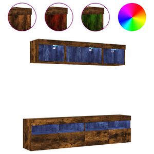 vidaXL Mobili TV a Muro con LED 5pz Rovere Fumo in Legno Multistrato