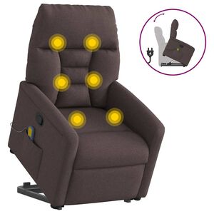 vidaXL Poltrona Alzapersona Massaggi Reclinabile Marrone Scuro Tessuto