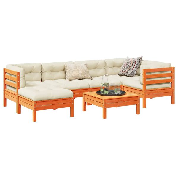 vidaXL Set Divani Giardino 7 pz con Cuscini Marrone Cera Massello Pino