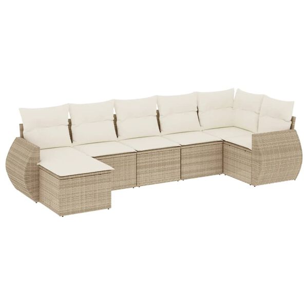 vidaXL Set Divani da Giardino 7 pz con Cuscini Beige in Polyrattan