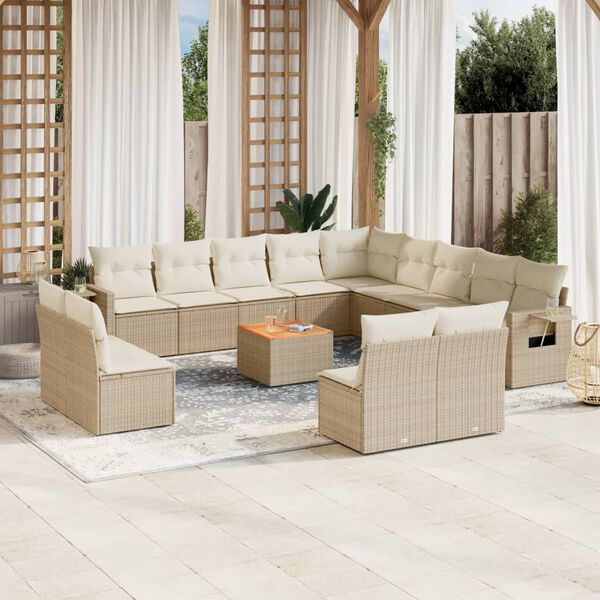 vidaXL Set Divani da Giardino 14pz con Cuscini in Polyrattan Beige