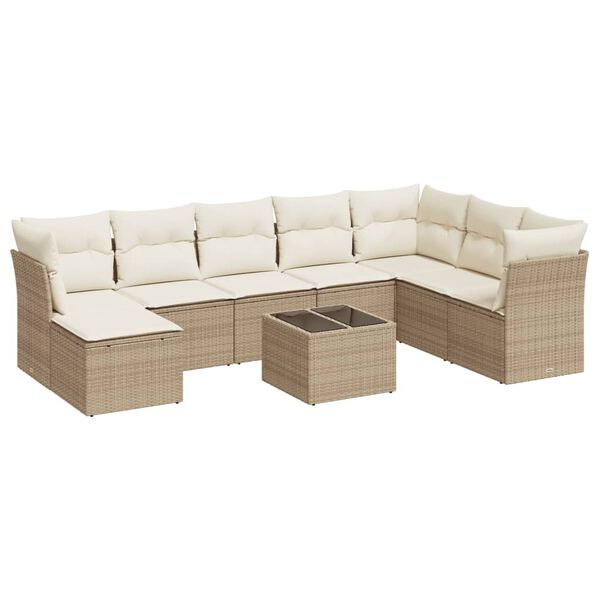 vidaXL Set Divano da Giardino 9 pz con Cuscini Beige in Polyrattan