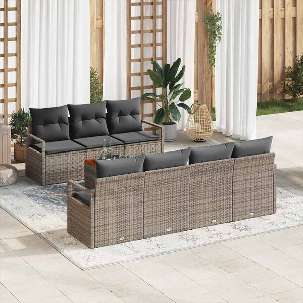 vidaXL Set Divano da Giardino 8 pcs Grigio polyrattan