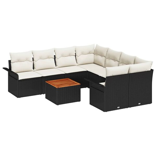 vidaXL Set Divano da Giardino 9 pcs Nero e Crema polyrattan