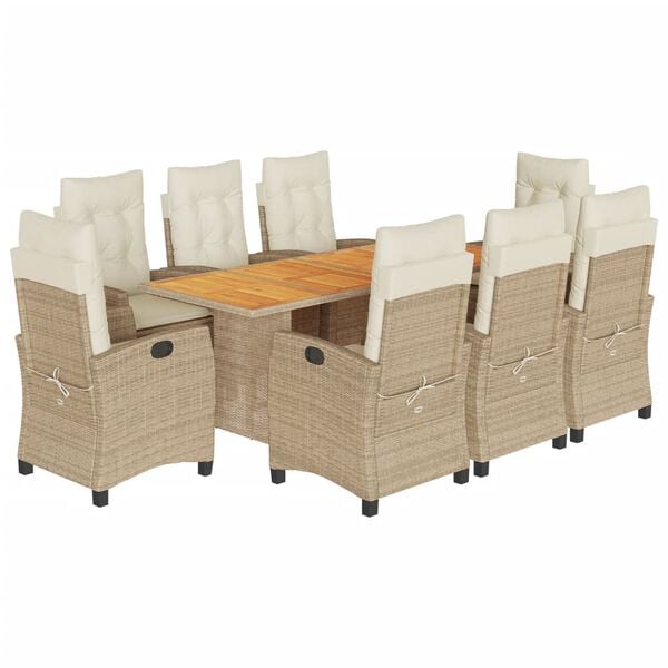 vidaXL Set da Pranzo da Giardino 9 pz con Cuscini Beige in Polyrattan