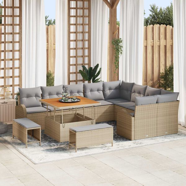 vidaXL Set Divano da Giardino con cuscino 12 pcs Beige polyrattan
