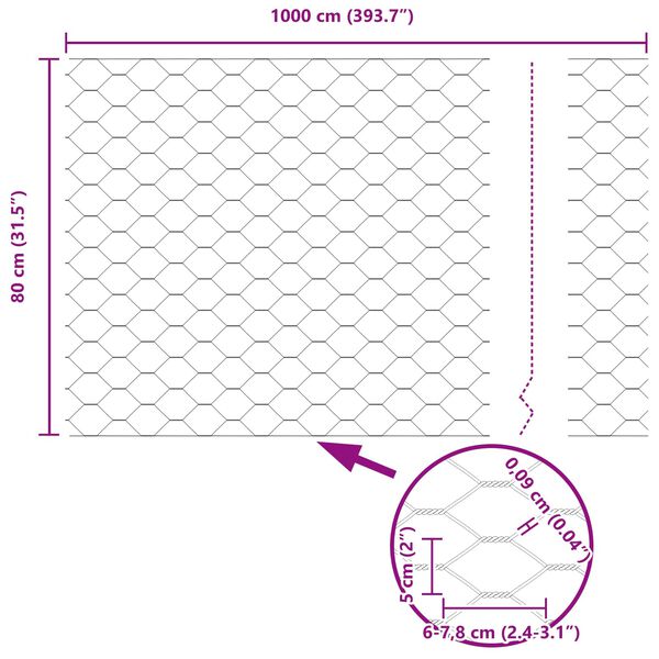 vidaXL Recinzione Esagonale Verde 0,8 x 10 m PVC