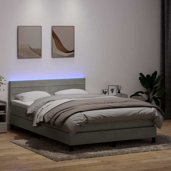 vidaXL Letto a Molle con Materasso e LED Grigio Chiaro 160x210cm Velluto