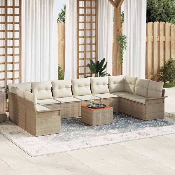 vidaXL Set Divano da Giardino con cuscino 11 pcs Beige polyrattan