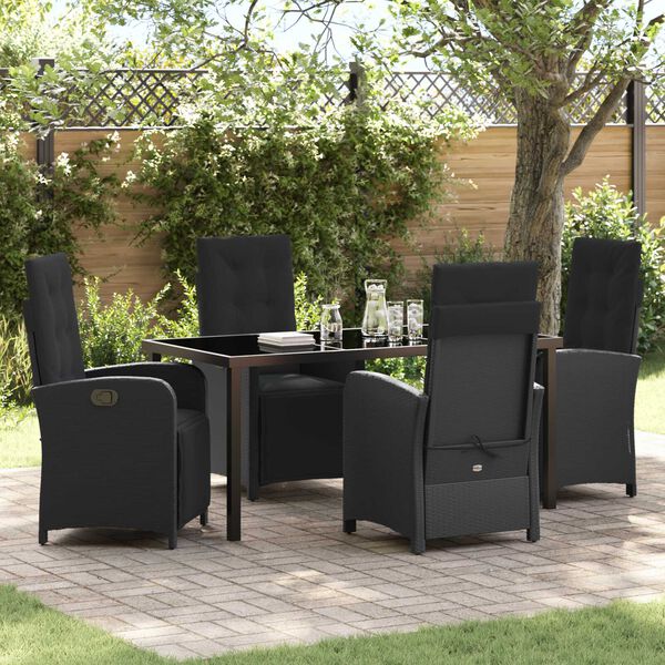 vidaXL Set da Pranzo per Giardino con cuscino 5 pcs Nero polyrattan