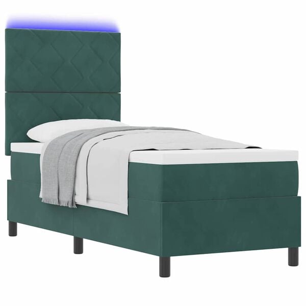 vidaXL Letto a Sorgente LED Verde Scuro 80 x 200 cm Tessuto