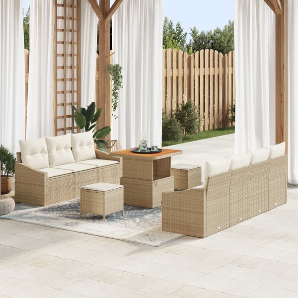 vidaXL Set Divano da Giardino con cuscino 10 pcs Beige e Crema