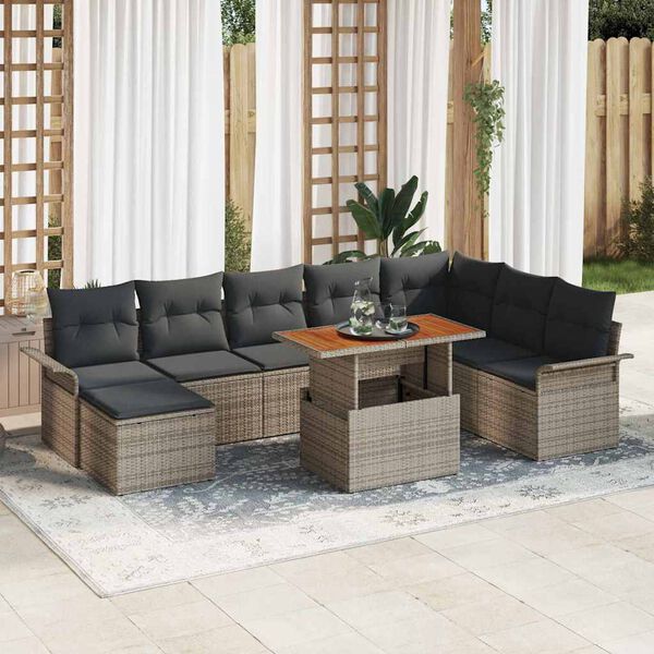 vidaXL Set Divano da Giardino con cuscino 9 pcs Grigio