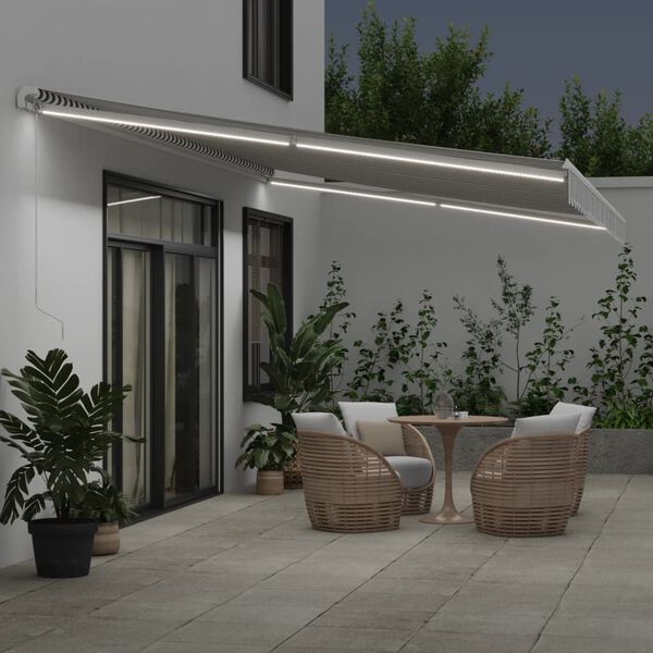 vidaXL Tenda Retrattile Manuale con LED Antracite e Bianco 600x350 cm