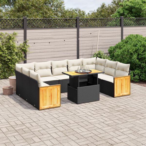 vidaXL Set Divani da Giardino 10pz con Cuscini in Polyrattan Nero
