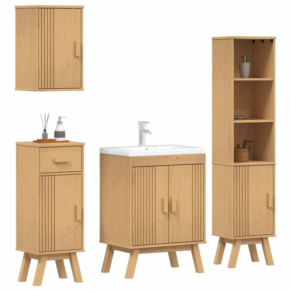 vidaXL Set di mobili per il bagno 4 pcs Marrone Legno massello di pino
