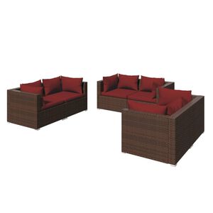 vidaXL Set Divani da Giardino 6 pz con Cuscini in Polyrattan Marrone