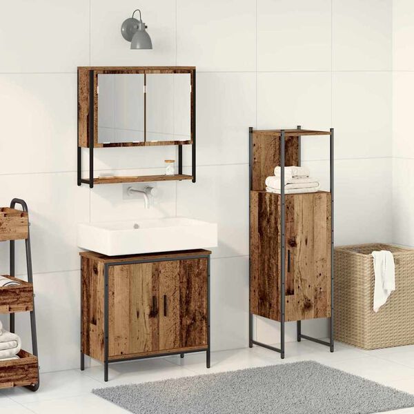 vidaXL Set di mobili per il bagno 3 pcs Marrone Legno multistrato