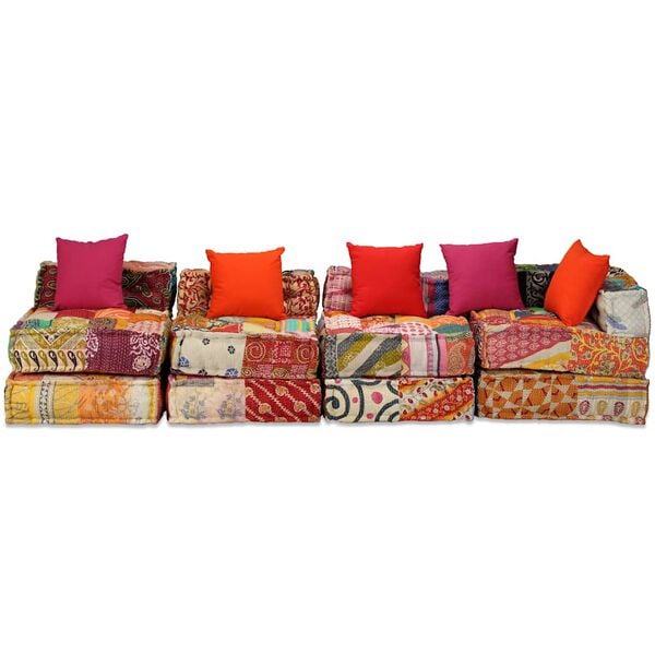 vidaXL Pouf Modulare a 4 Posti in Tessuto Patchwork