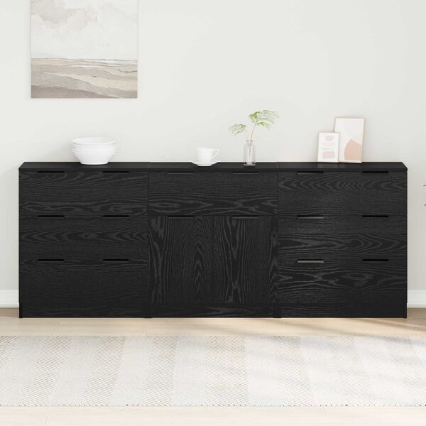vidaXL Credenza 3 pcs Rovere Nero 181 x 30 x 70 cm Legno multistrato
