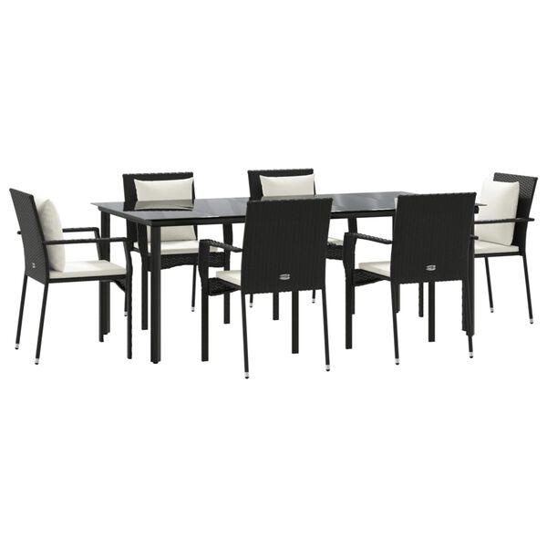 vidaXL Set da Pranzo da Giardino 7 pz Nero con Cuscini in Polyrattan