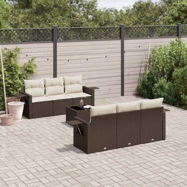 vidaXL Set Divani da Giardino 7 pz con Cuscini Marrone in Polyrattan