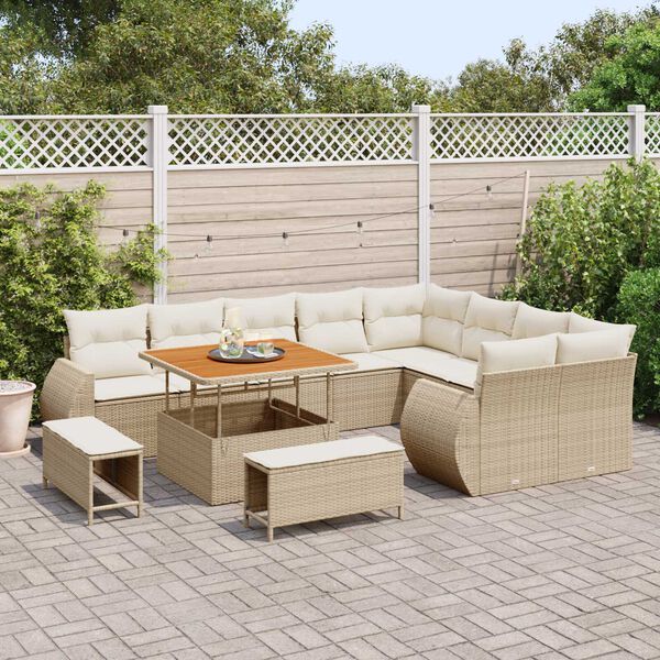 vidaXL Set Divano da Giardino 12 pcs Beige polyrattan