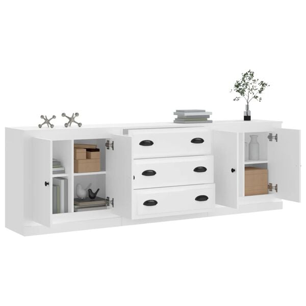 vidaXL Credenze 3 pz Bianco in Legno Multistrato