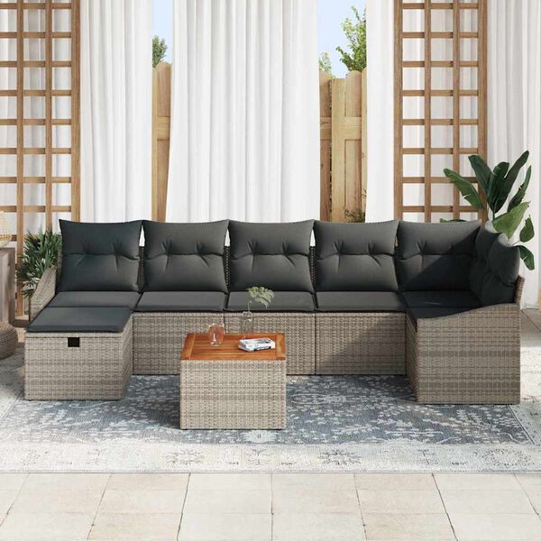 vidaXL Set Divano da Giardino con cuscino 8 pcs Grigio polyrattan
