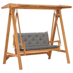 vidaXL Dondolo con Cuscino Grigio 170 cm in Massello di Teak