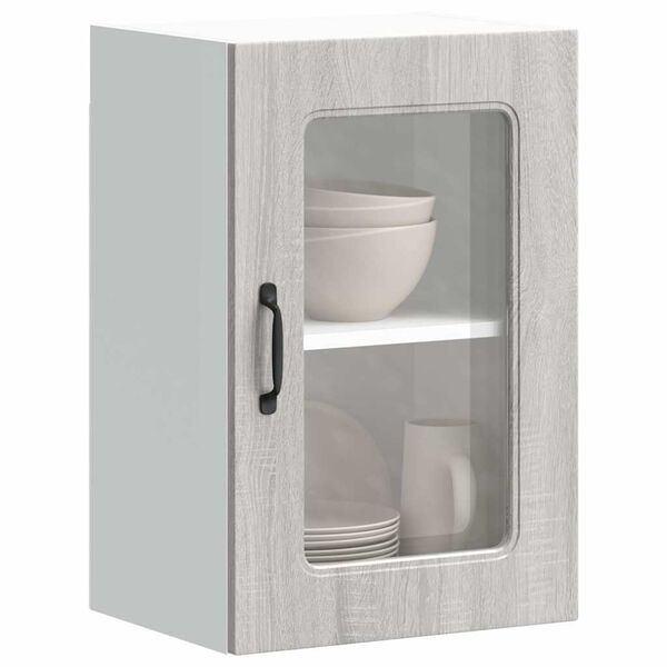 vidaXL Pensile da Cucina con Porta in Vetro Kalmar Grigio Sonoma
