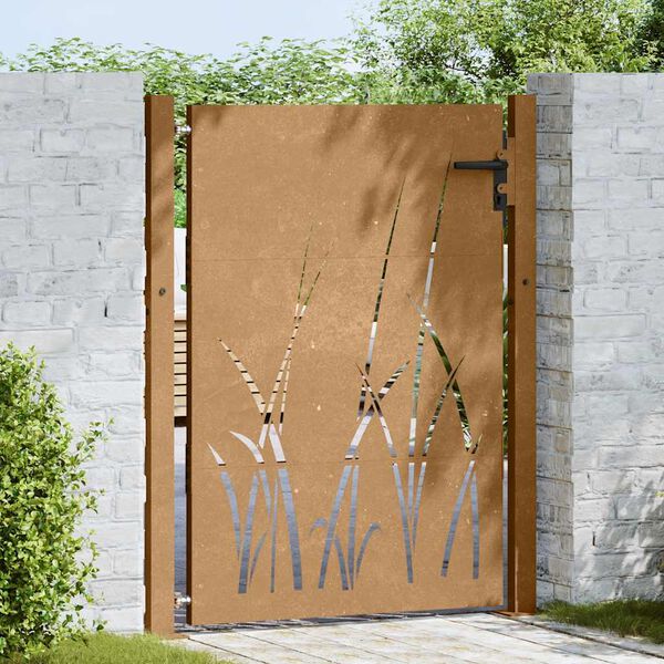 vidaXL Cancello da giardino 100x150 cm in acciaio Corten con design erba